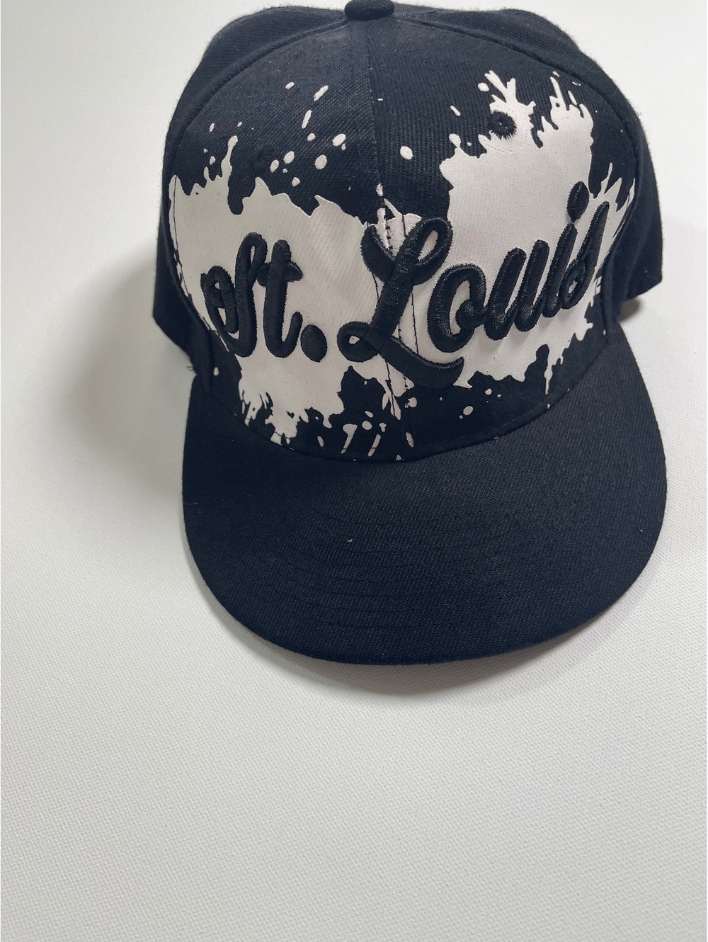 St. Louis Black and White Snapback Hat with Paint Splatter